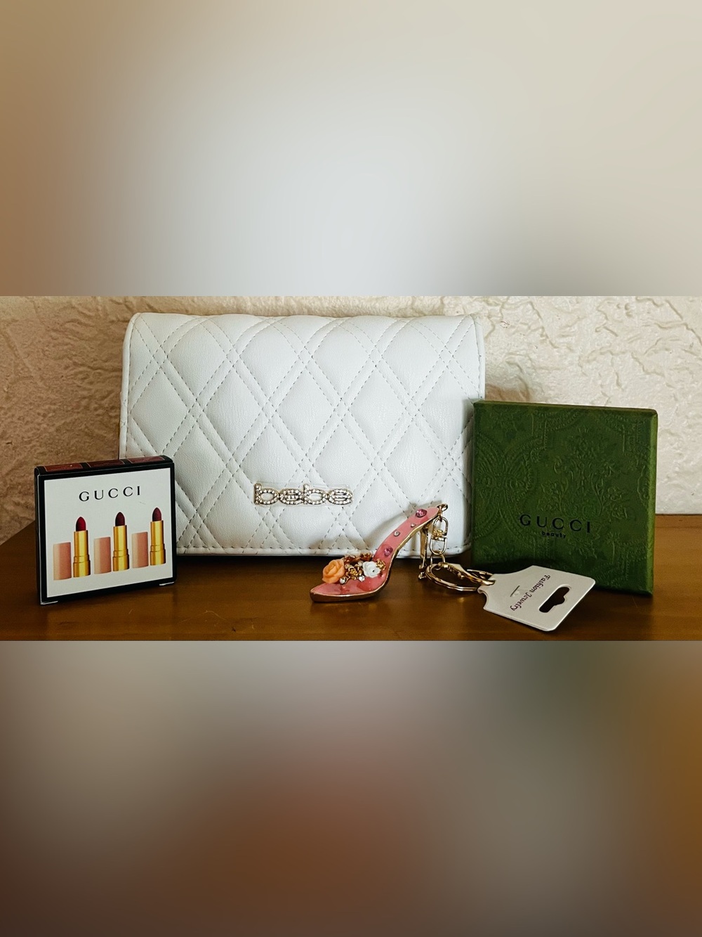 Bebe white small clutch/crossbody with extra goodies